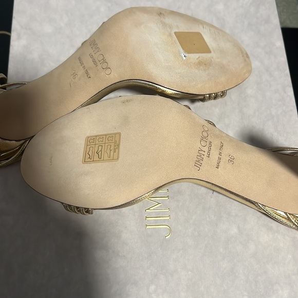 Jimmy Choo Antia 85 Gold Metallic Sandals - Picture 8 of 9